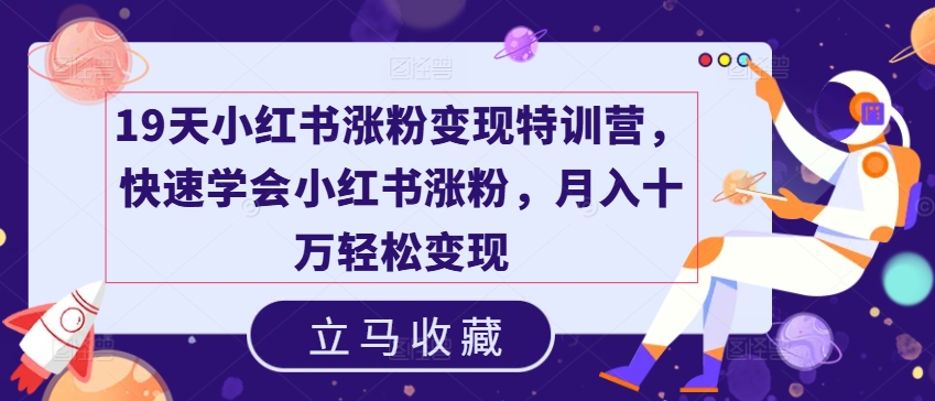 19天小红书涨粉变现特训营，快速学会小红书涨粉，月入十万轻松变现-闪越社