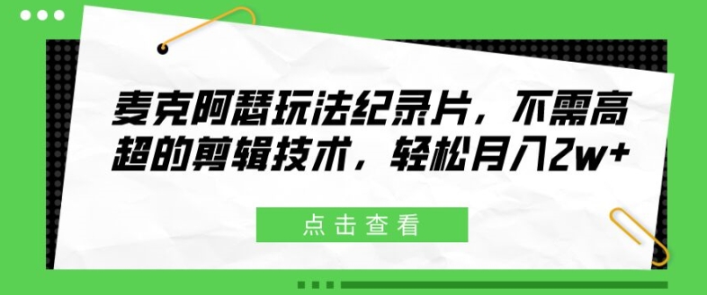 麦克阿瑟玩法纪录片，不需高超的剪辑技术，轻松月入2w+【揭秘】-闪越社