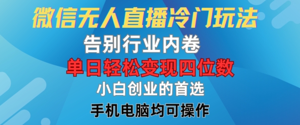 微信无人直播冷门玩法，告别行业内卷，单日轻松变现四位数，小白的创业首选【揭秘】-闪越社