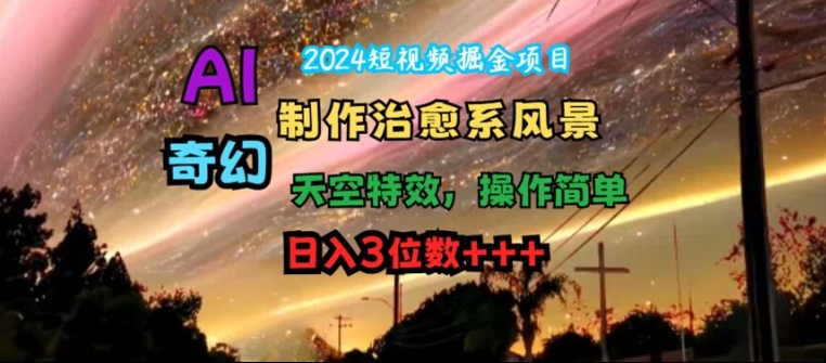 2024短视频掘金项目，AI制作治愈系风景，奇幻天空特效，操作简单，日入3位数【揭秘】-闪越社