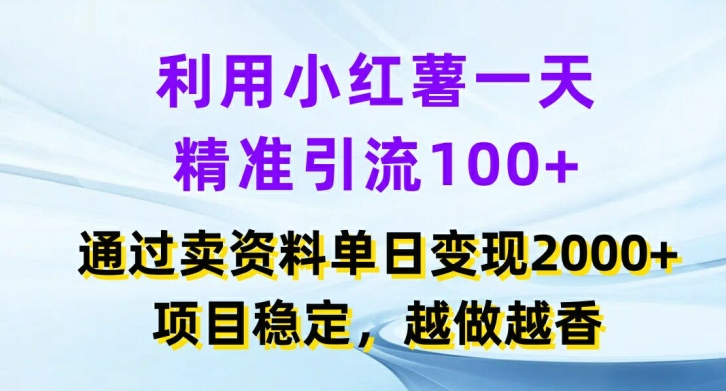 利用小红书一天精准引流100+，通过卖项目单日变现2k+，项目稳定，越做越香【揭秘】-闪越社