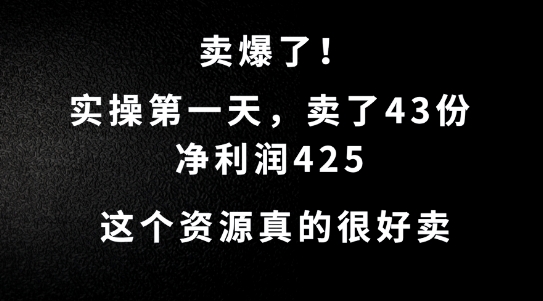 这个资源，需求很大，实操第一天卖了43份，净利润425【揭秘】-闪越社