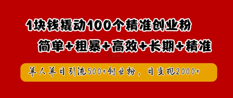 1块钱撬动100个精准创业粉，简单粗暴高效长期精准，单人单日引流500+创业粉，日变现2k【揭秘】-闪越社