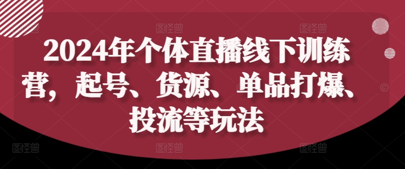 2024年个体直播训练营，起号、货源、单品打爆、投流等玩法-闪越社