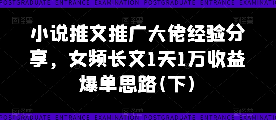 小说推文推广大佬经验分享，女频长文1天1万收益爆单思路(下)-闪越社